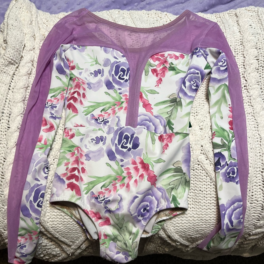 Custom Lucky leo long sleeved floral leotard with mesh detail. No flaws!